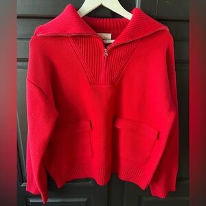 Anthropologie Half Zip Pull-Over Medium Red Sweater With Pockets